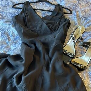 ELEGANT, Black, SILK Dress with Beaded Overlay.  Perfect for evening wear.